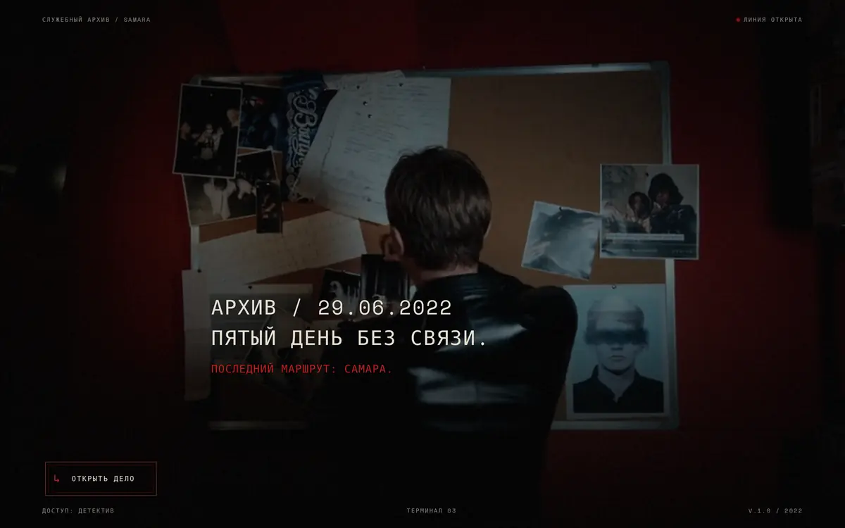 Стена с уликами в тёмной комнате
